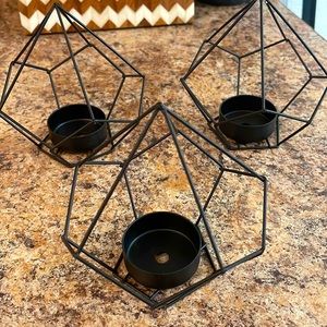 Black metal geometric tea light holders